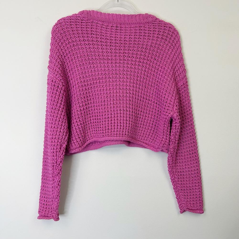 Rd Style Darla Crewneck‎ Cropped Sweater Women's Size Medium Pink Crochet Knit - Picture 9 of 10
